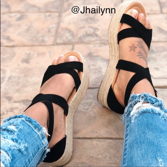 BLACK SUEDE ESPADRILLE PLATFORM SANDAL - Picture 6 of 9